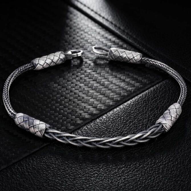 1000 K Silver Twisted Kazaziye Men's Bracelet