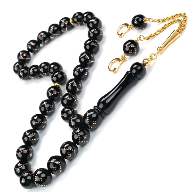 14 Ayar Ayyıldız Altın İşlemeli Erzurum Oltu Tesbih - Tesbihcibaba