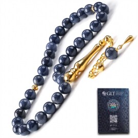 14 K Altın Tasarım Saf Safir Tesbih - 2