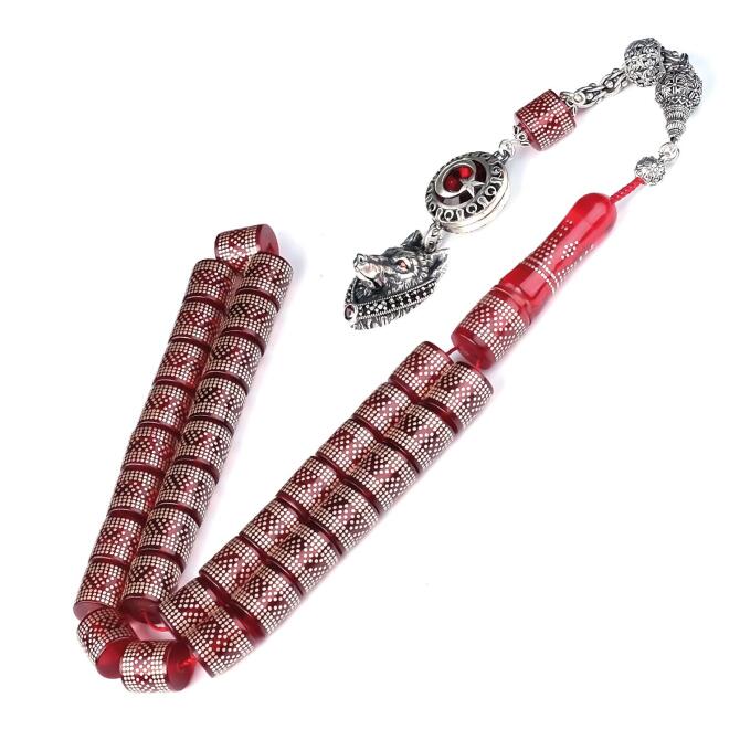 15000 Çakım Gümüş Tasarım Ateş Kehribarı Tesbih - Tesbihcibaba