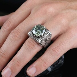 20 Karat Mozanit Taşlı 925 Ayar Gümüş Yüzük - 2