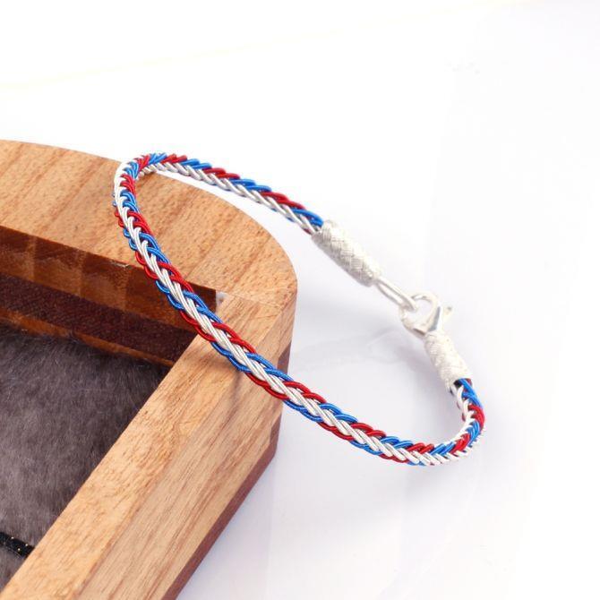 Bordo Mavi Beyaz Renk Burma Örgü Kazaz Bileklik - Tesbihcibaba