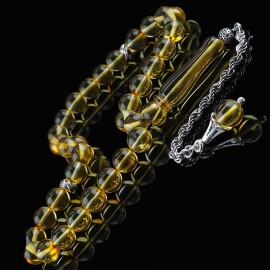 4 Parmak Tek Zincir Damla Kehribar Tesbih - Tesbihcibaba