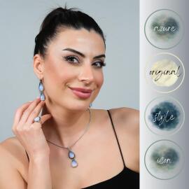 925 Ayar Gümüş Enerji Taşı Opal Kolye Küpe Yüzük Seti - 2