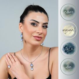 925 Ayar Gümüş Enerji Taşı Opal Kolye Küpe Yüzük Seti - 4