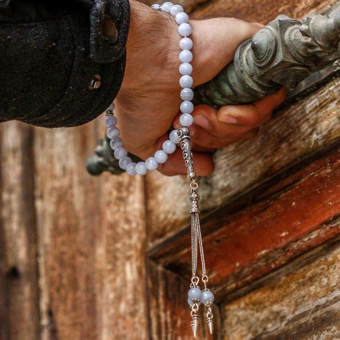 Silver Kalsedon Stone Prayer Beads