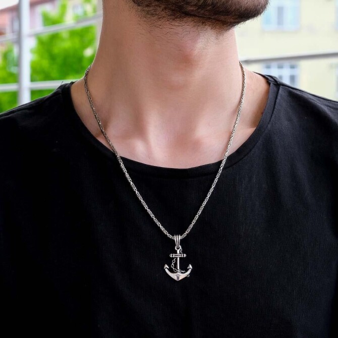  Gümüşten Denizci Çapası Kral Zincir Kolye - Tesbihcibaba