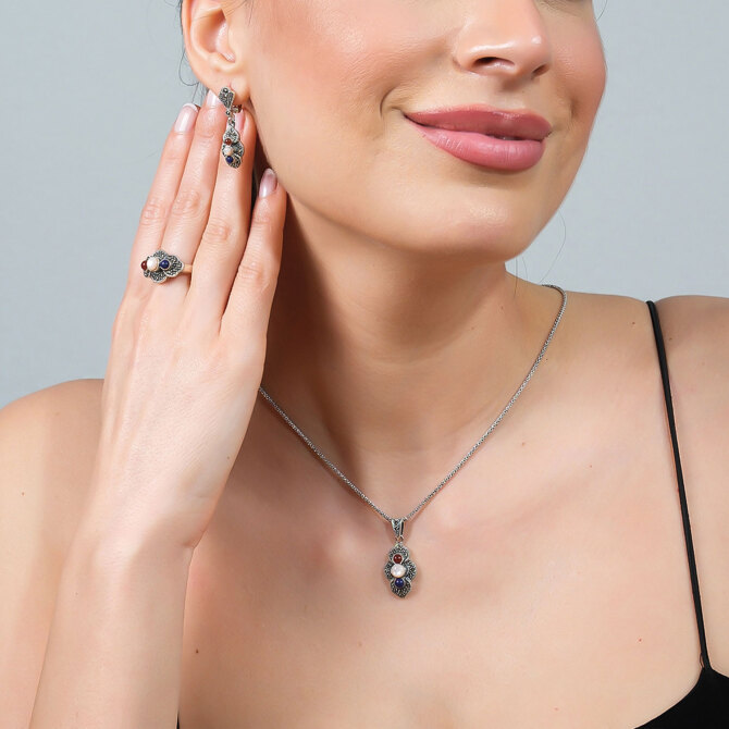  Işıltı Kolye Küpe Yüzük Seti - Azure Jewel