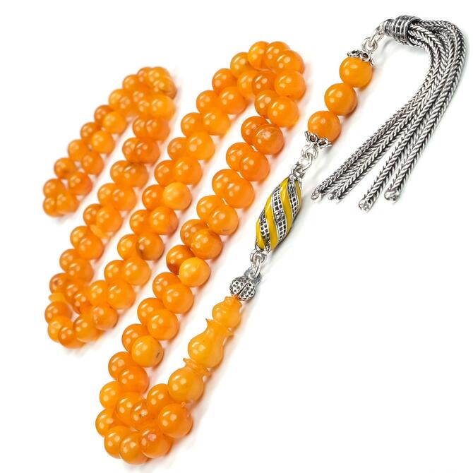 99 Habbe Antik Damla Kehribar Namaz Tesbihi - Tesbihcibaba