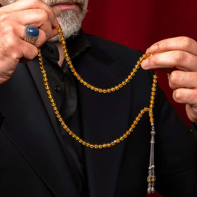 99 Habbe Sonsuz Zikir Damla Kehribar Namaz Tesbihi - Tesbihcibaba