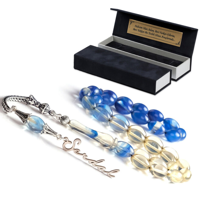 Acem Mavisi Renk Süzmesi Kişiye Özel Tesbih - Tesbihcibaba