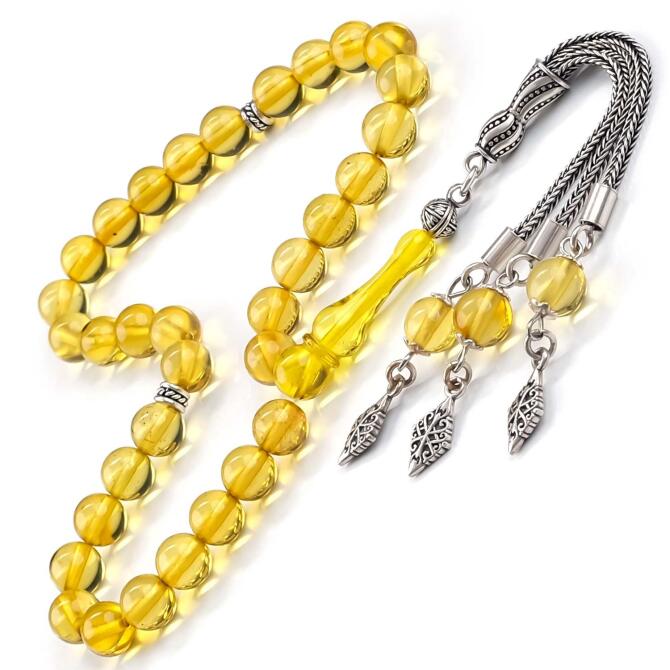 Ahenk Yeşili Kaya Damla Kehribar Tesbih - Tesbihcibaba