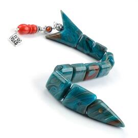 Akdeniz Mavisi Mercan Detay Sıkma Kehribar Balık Tesbih - 1