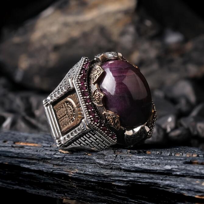 Ala Serisi-Canberdi Gazali Yakut Taşlı Gümüş Yüzük - Tesbihcibaba