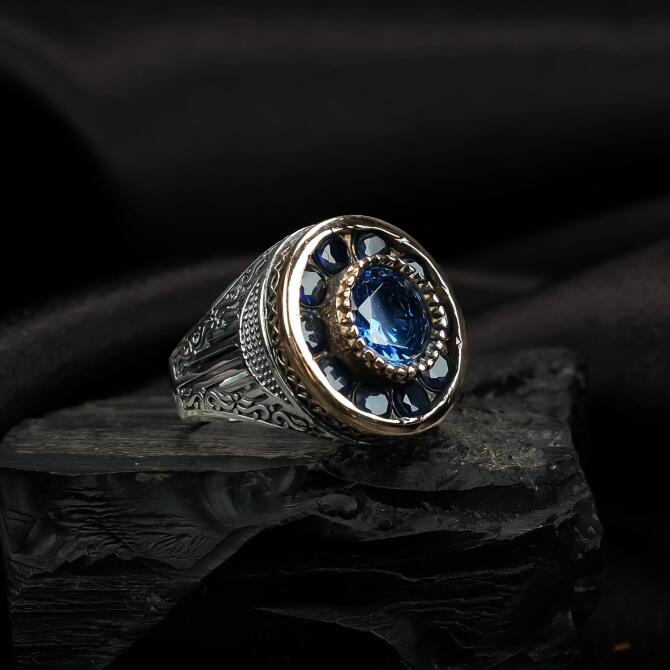 Ali Azam Mavi Gümüş Yüzük - Tesbihcibaba