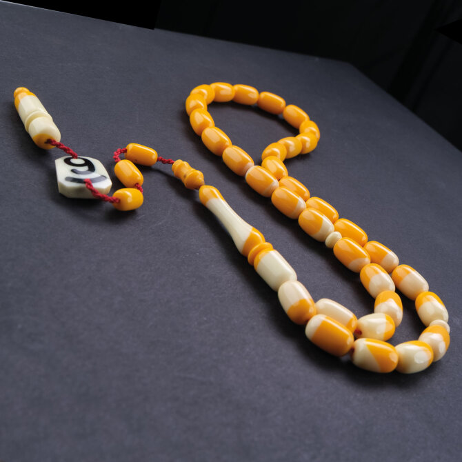 Alkan Usta İşçilik Bilardo Topundan Tesbih 9 Numara Sarı - Tesbihcibaba