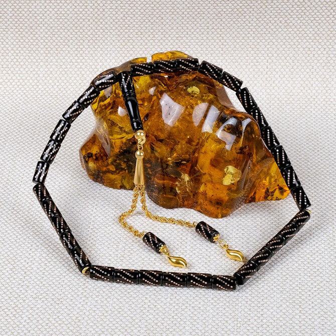 Altın İşleme Kesme Model Erzurum Oltu Taşı Tesbih - Tesbihcibaba