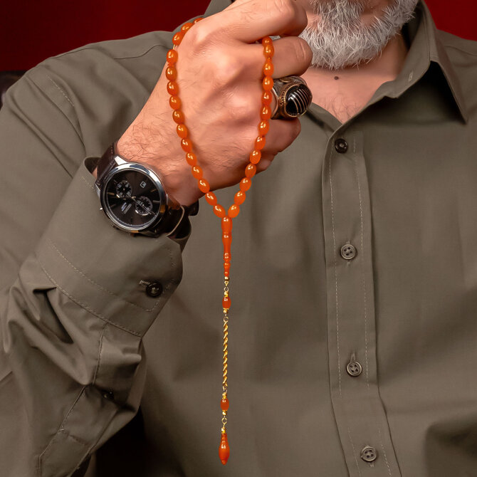 Altın Kamçı Özel Tasarım Osmanlı Kehribar Tesbih - Tesbihcibaba