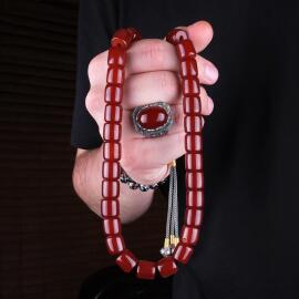 Altın Tasarım Antika Osmanlı Kehribar Tesbih - 4