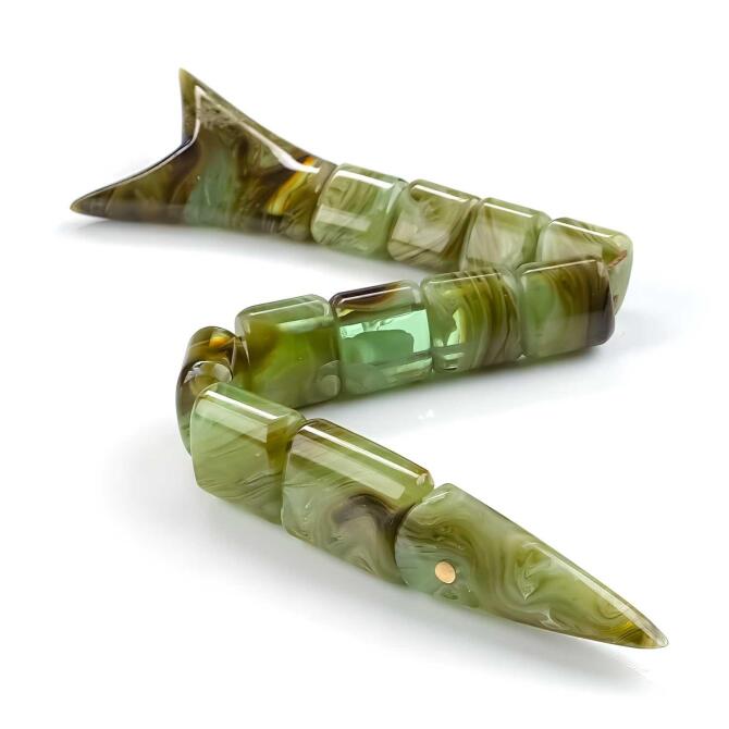 Amazon Yeşili Siyah Hareli Sıkma Kehribar Balık Tesbih - Tesbihcibaba