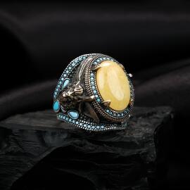 Anadolu Aslanı Damla Kehribar Yüzük - Tesbihcibaba