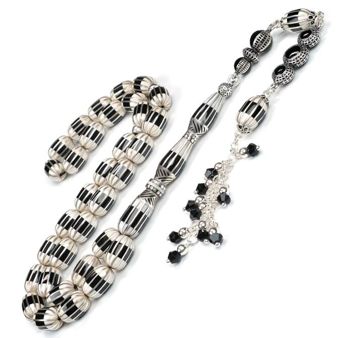 Anatolia Collection - Beyaz İşleme Erzurum Oltu Taşı Tesbih - Tesbihcibaba