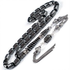 Anatolia Collection -Sarmal Gümüş İşleme Oltu Taşı Tesbih - Tesbihcibaba