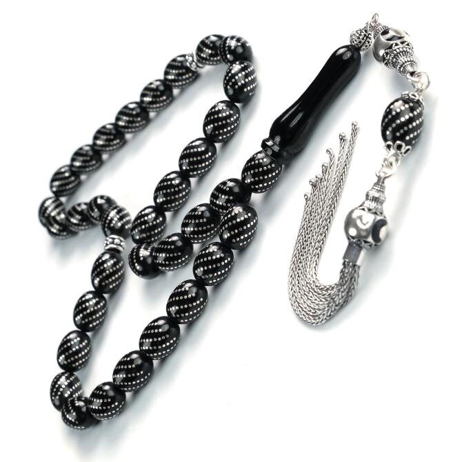  Sarmal Gümüş Çakımlı Oltu Taşı Tesbih - Tesbihcibaba