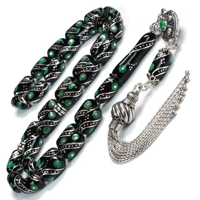 Anotolia Collection - Sarmal Yeşil Erzurum Oltu Taşı Tesbih - Tesbihcibaba