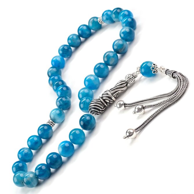 Apatit Taşı Zihin Çakrası Gümüş Tasarım Tesbih - Tesbihcibaba