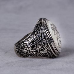 Arapça Hiç Yazılı Sedef Taşlı Erkek Gümüş Yüzük - 2
