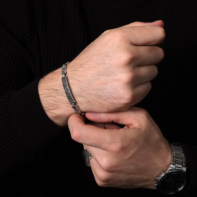 Argento Elite 'Prestige' Dark Black Erkek Gümüş Bileklik - Tesbihcibaba
