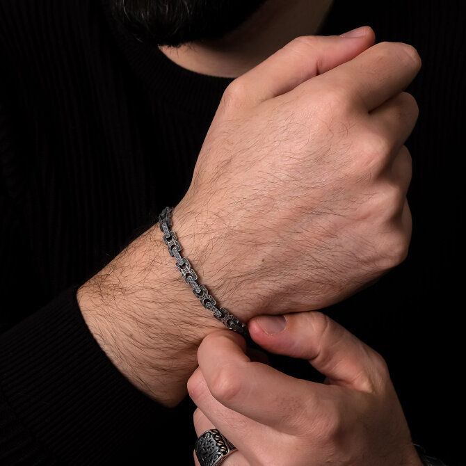 Argento Elite 'Prestige' Old Brack Erkek Gümüş Bileklik - Tesbihcibaba