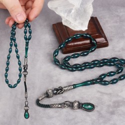 Arpa Kesim Mavi Sıkma Kehribar Tesbih - 1