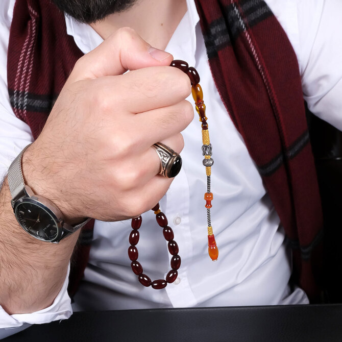 Kolyeden Usta İşi Altın Kazaz Kamçı Osmanlı Kehribar Tesbih - Tesbihcibaba