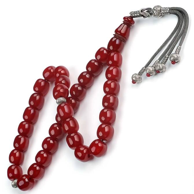 Ata Yadigarı Tek Parça Objeden Osmanlı Kehribar Tesbihi - Tesbihcibaba