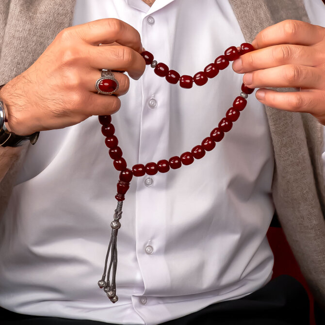 Ata Yadigarı Tek Parça Objeden Osmanlı Kehribar Tesbihi - Tesbihcibaba