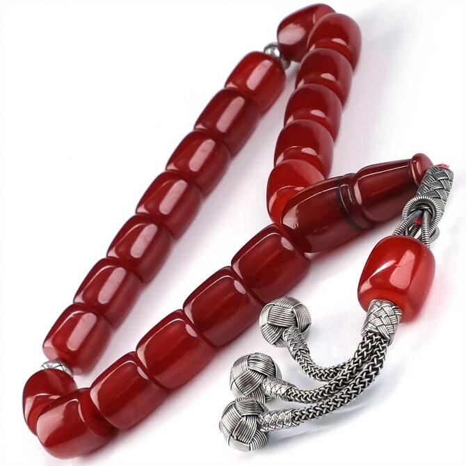 Ata Yadigarı Usta İşi Kazaz Vişne Renk Osmanlı Kehribarı Tesbih - Tesbihcibaba