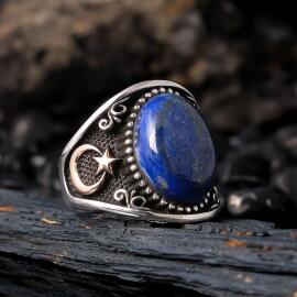 Aura Orjinal Lapis Lazuli Taşlı Sertifikalı Gümüş Yüzük - 1