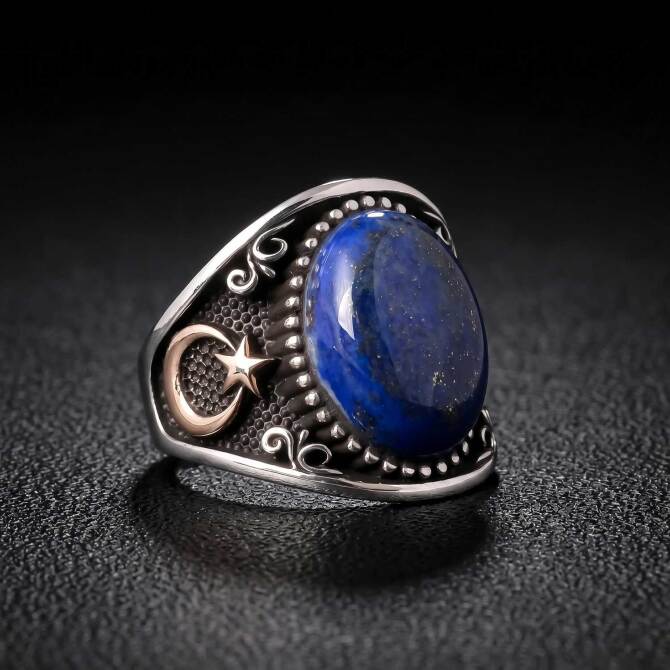 Certified Star and Crescent Motif 925 K Silver Ring