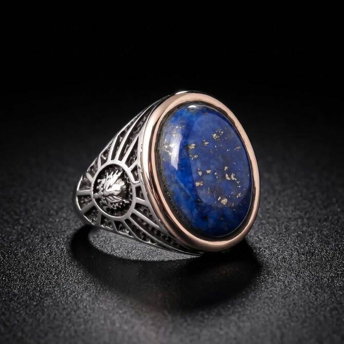 Gece Blue Lapis Stone-set Men's 925 K Silver Ring