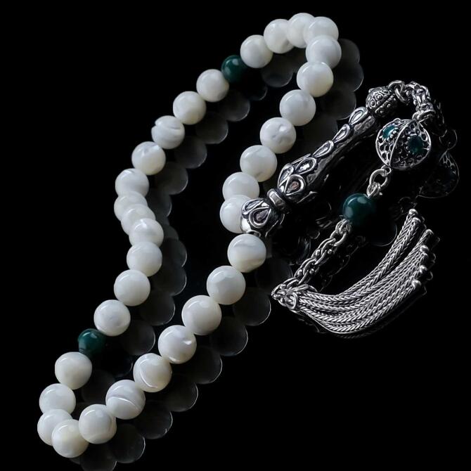 Ay Taşı Malakit Tasarım Doğal Taş Tesbih - Tesbihcibaba