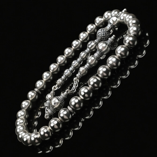 Ay Yıldız Özel Tasarım Saf Gümüş Tesbih - Tesbihcibaba