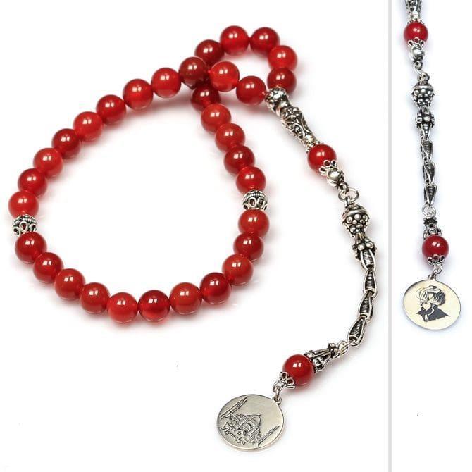 Ayasofya-Gümüş Tasarım Akik Taşı Tesbih - Tesbihcibaba