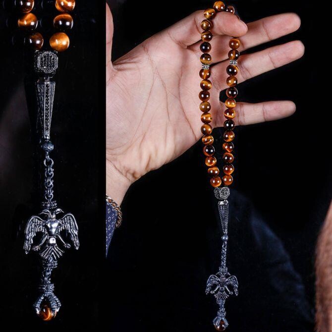 Selçuklu Kartalı Gümüş Tasarım Kaplangözü Tesbih - Tesbihcibaba