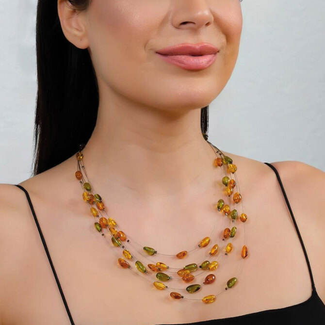 6 Sıralı Karayip ve Bal Damla Taneli Kehribar Kolye - Tesbihcibaba