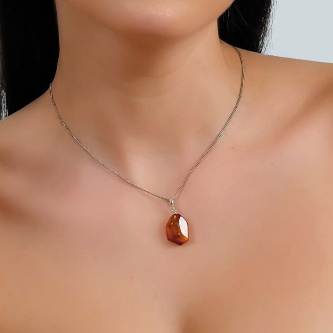 Baget Kesim Hayalet Zincir Damla Kehribar Kolye - Tesbihcibaba