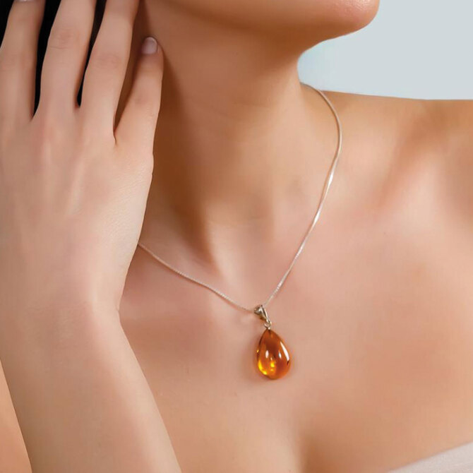 Damla Kesim Hayalet Zincir Damla Kehribar Kolye - Tesbihcibaba