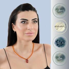 Azure Jewel Doğal Bal Damla Kehribar Kolye Ve Küpe Seti - 3