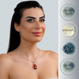 Azure Jewel Doğal Fosilli Hayalet Zincir Damla Kehribar Kolye Kızıl Güneş - 2